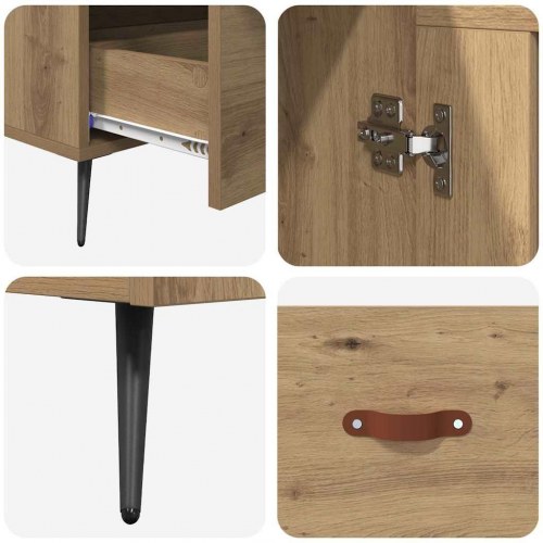 Highboard i artisan egetræ med glas - 69,5 x 31 x 115 cm