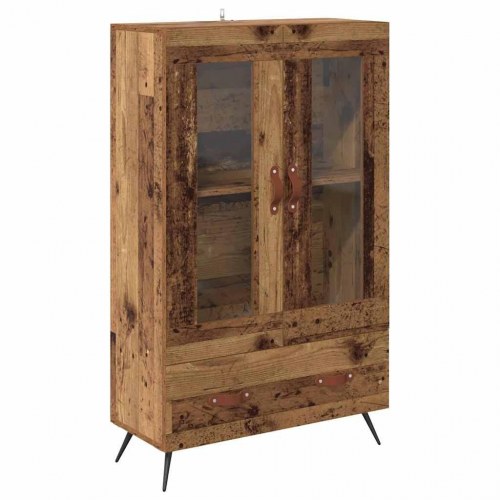 Highboard i gammelt træ med glas - 69,5 x 31 x 115 cm