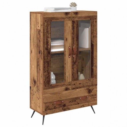 Highboard i gammelt træ med glas - 69,5 x 31 x 115 cm