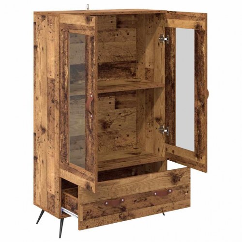 Highboard i gammelt træ med glas - 69,5 x 31 x 115 cm