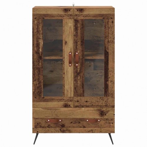 Highboard i gammelt træ med glas - 69,5 x 31 x 115 cm