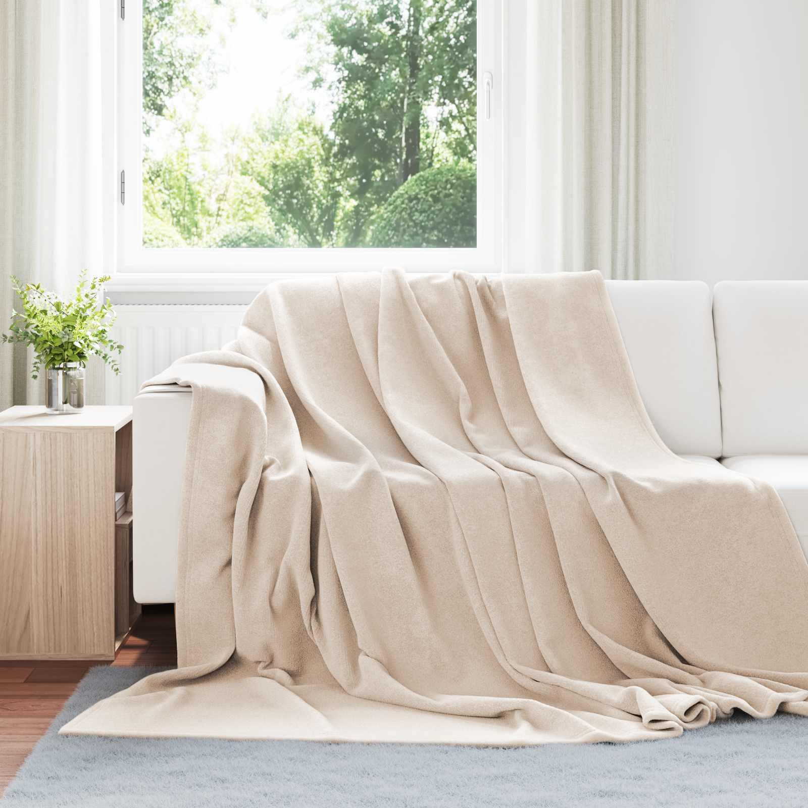 Throw tæppe Beige 220 x 240 cm Fleece billede