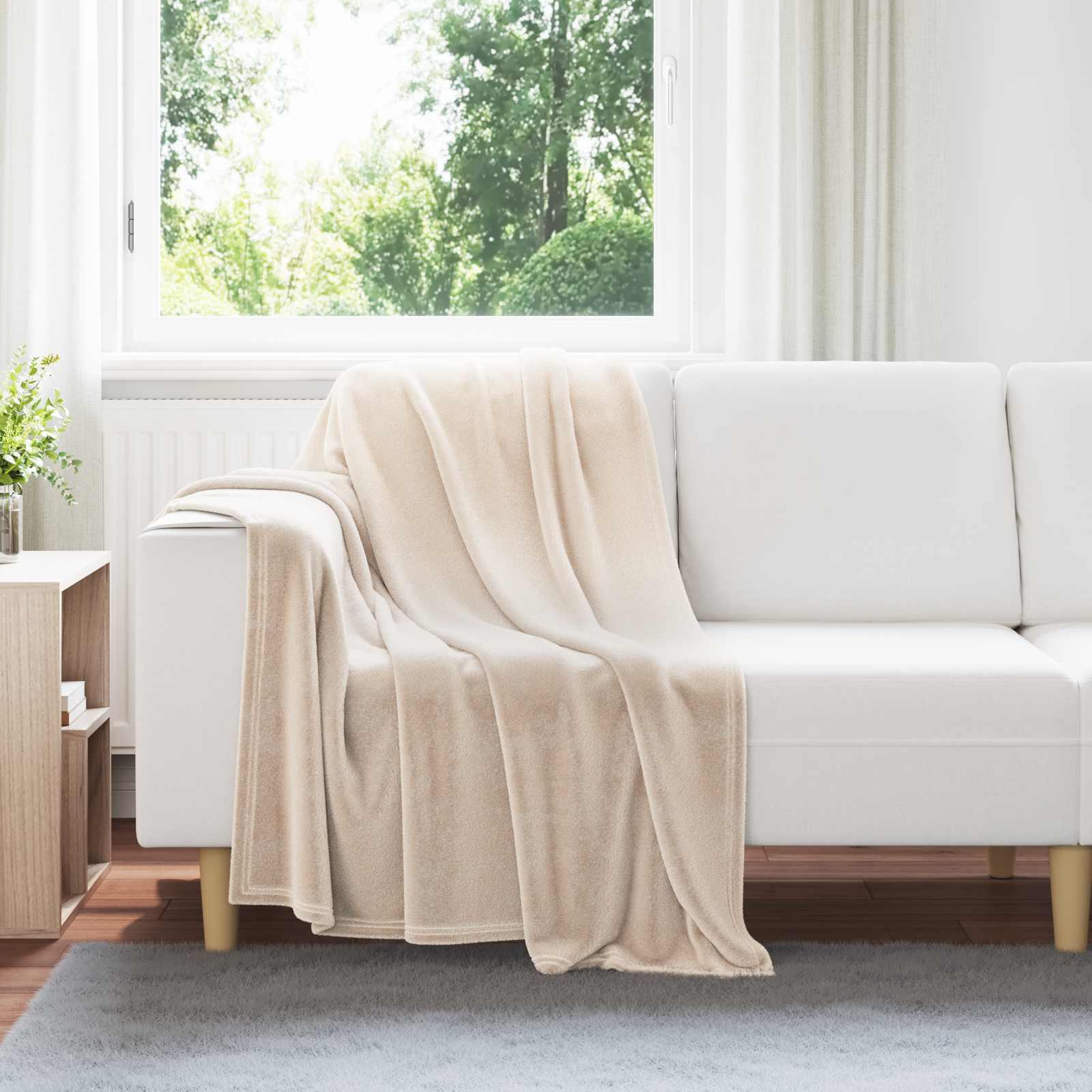 Throw tæppe Beige 130 x 150 cm Fleece billede