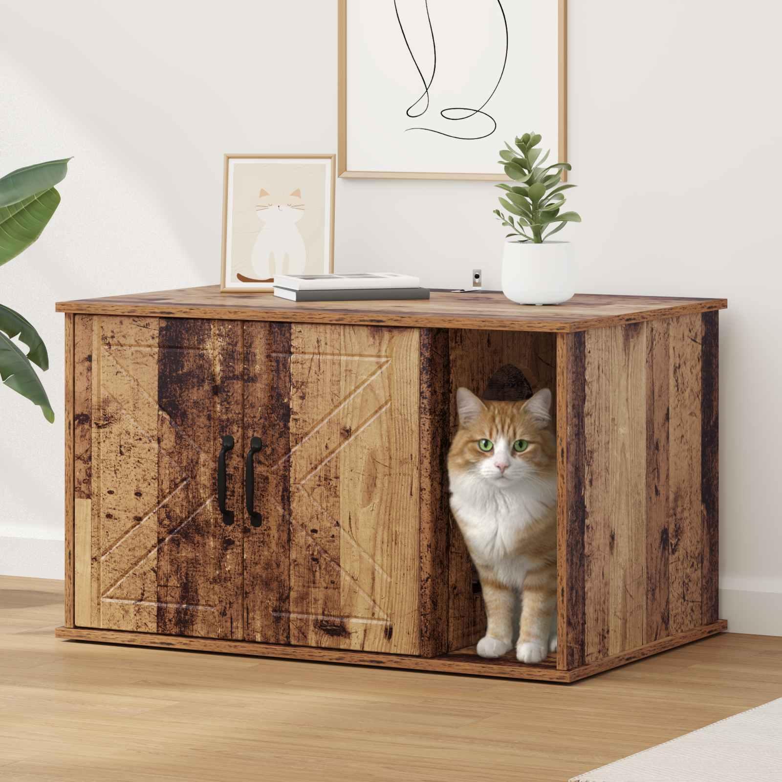 Kat Hus Gammelt træ 85 x 55 x 50 cm Konstrueret træ billede