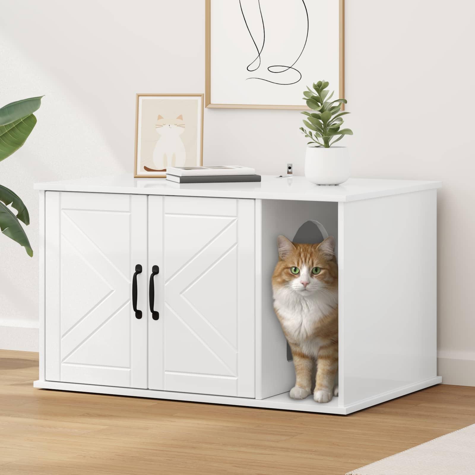 Kat Hus Gloss Hvid 85 x 55 x 50 cm Konstrueret træ billede