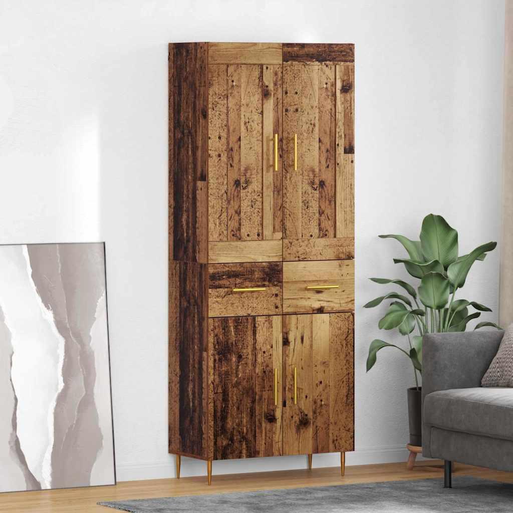 Highboard med skuffe Gammelt træ 69,5 x 34 x 180 cm Konstrueret træ billede