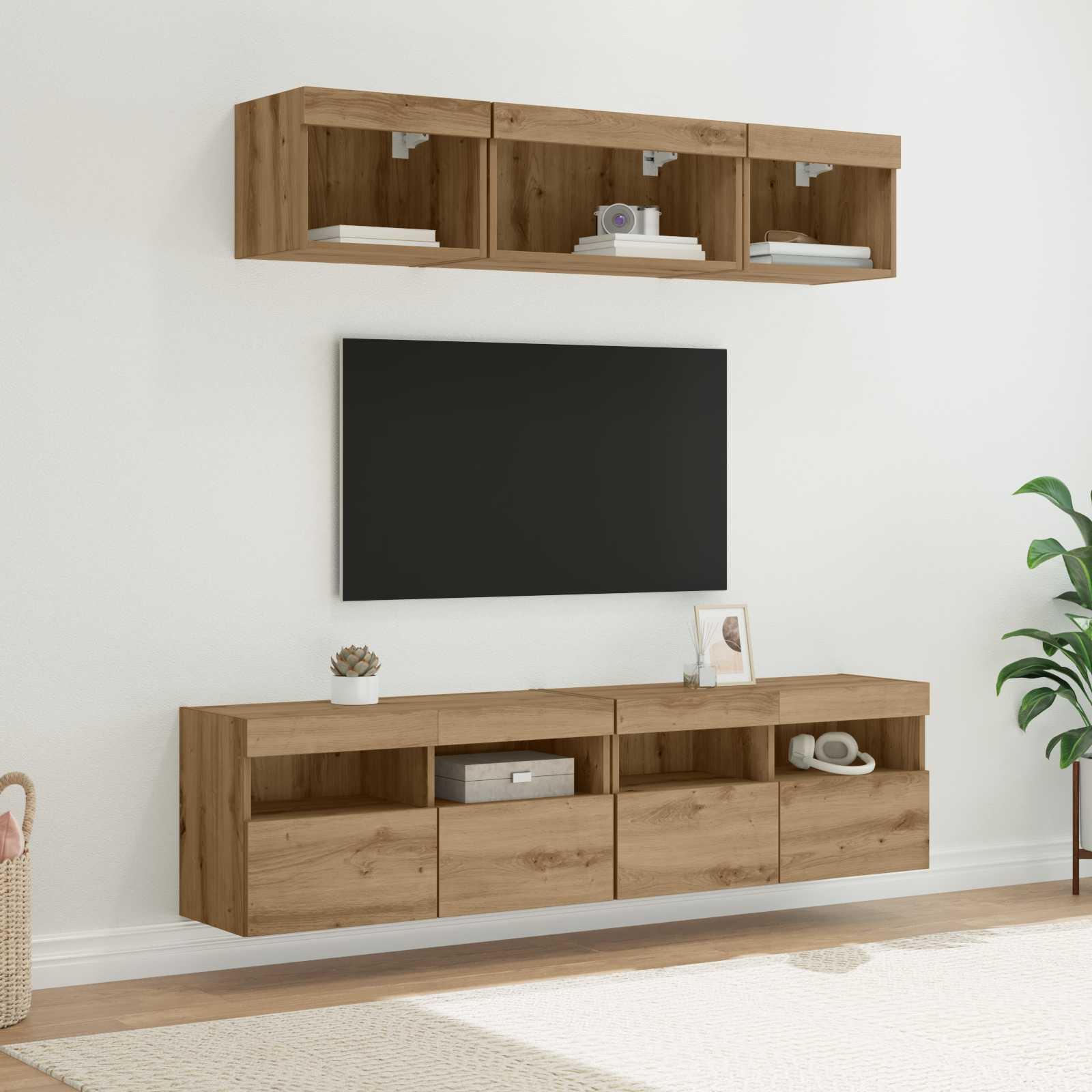 TV vægenheder med LED 5 stk Artisan Egetræ 80 x 30 x 40 cm billede