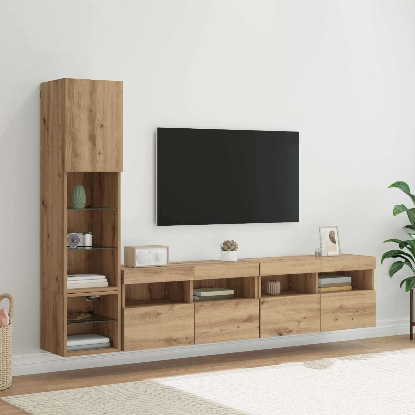 TV Væg Enhed Vægmonteret 4 stk Artisan Egetræ Konstrueret træ billede