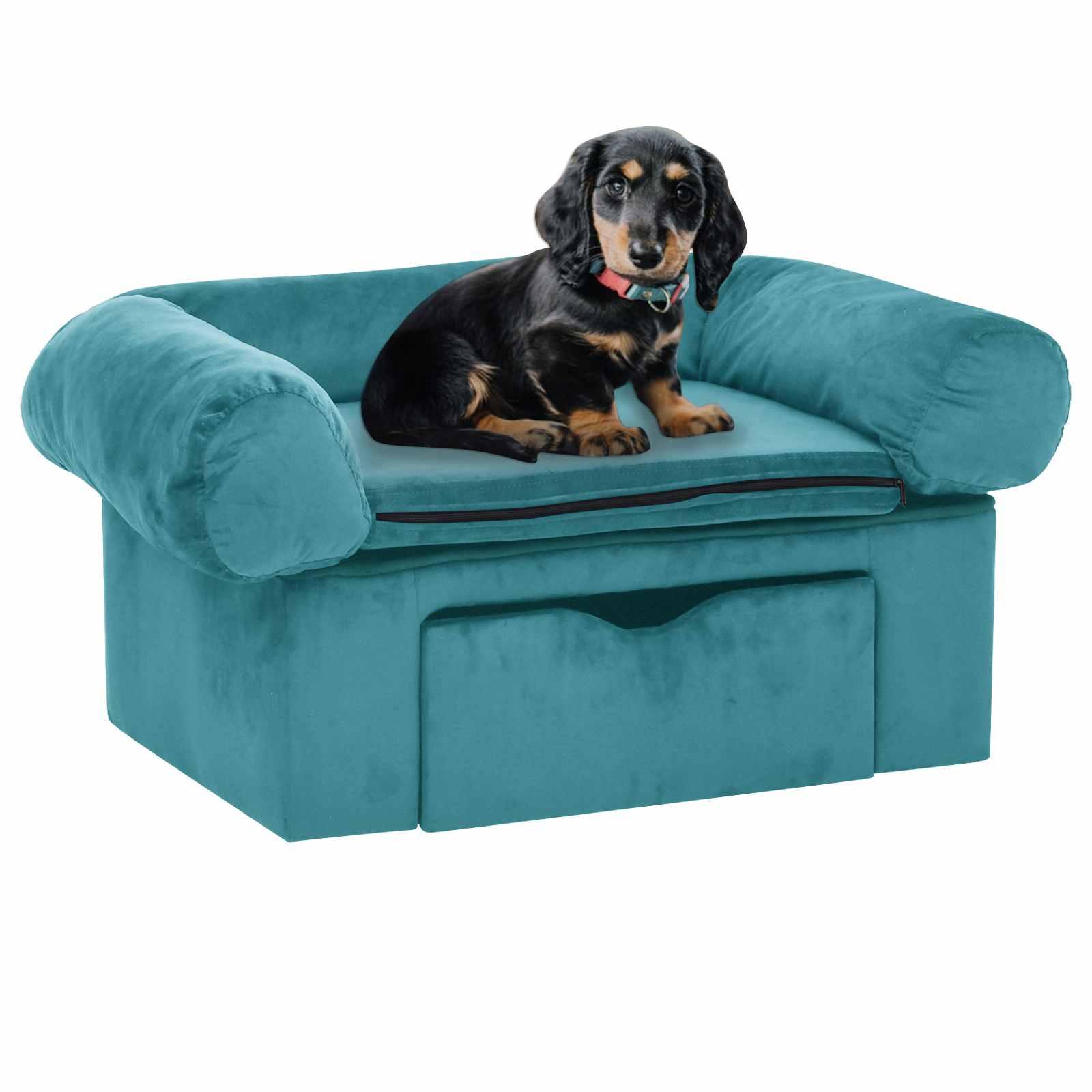 Hundesofa med opbevaring Turkis 75 x 50 x 38cm Plys billede