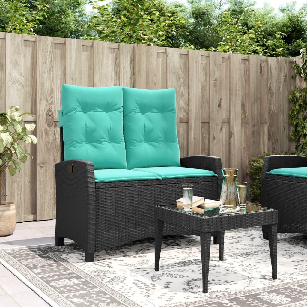 Havebænk med hynder og lænefunktion polyrattan sort billede