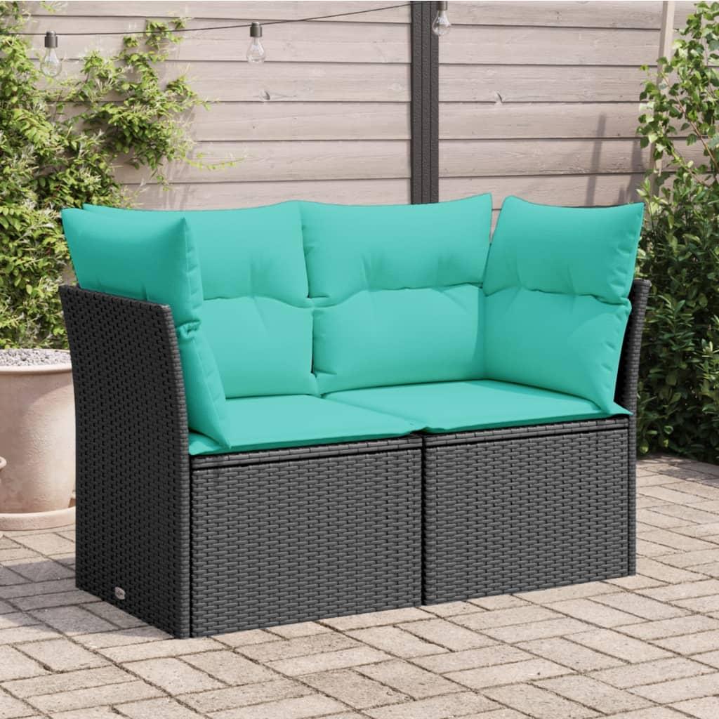 2-personers havesofa med hynder polyrattan sort billede