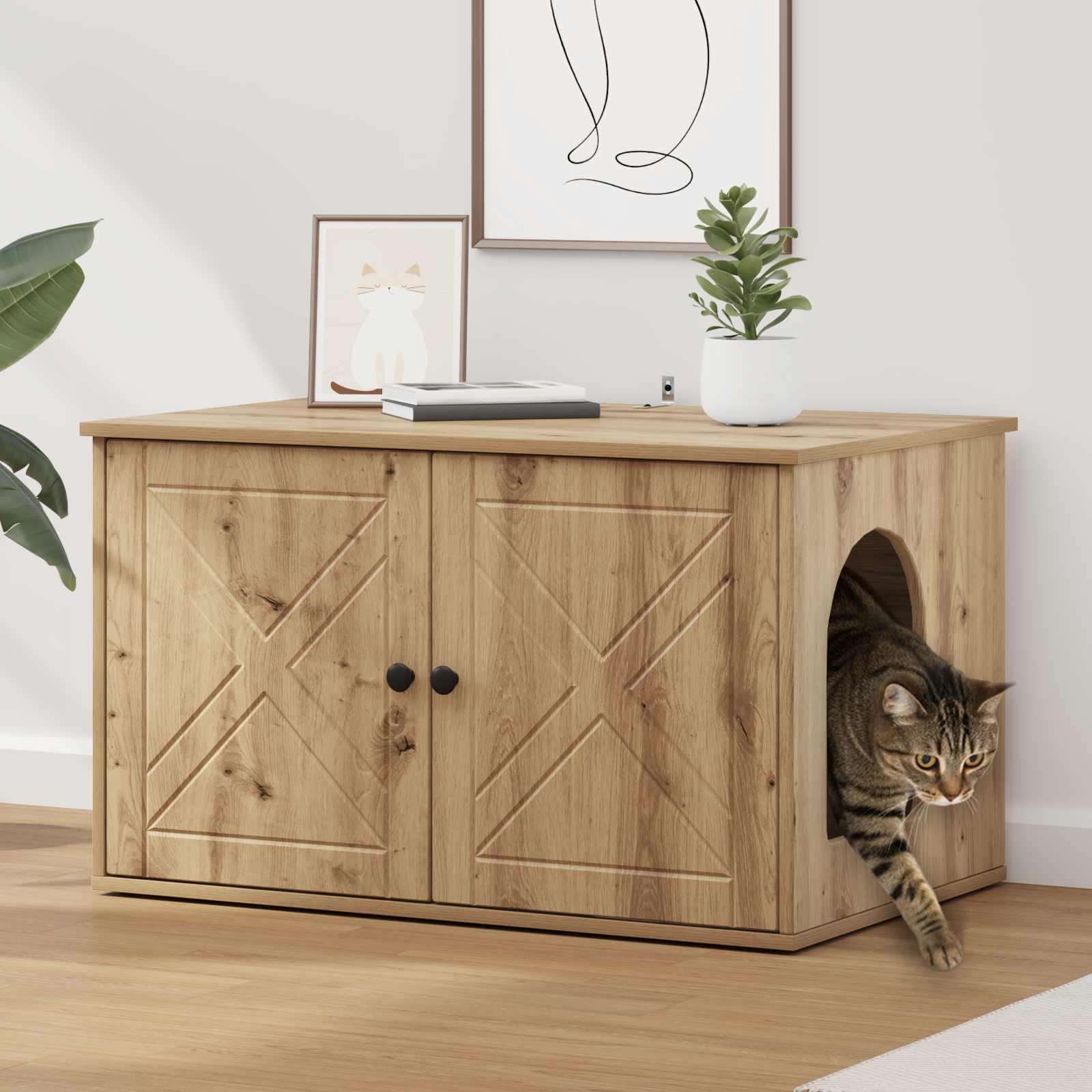 Kat Hus Artisan eg 85 x 55 x 50 cm Konstrueret træ billede