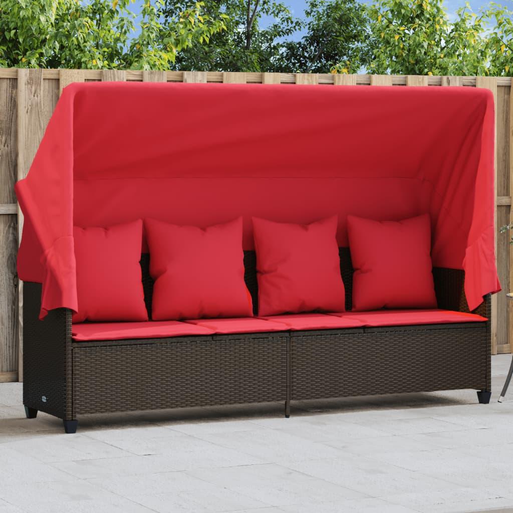 Loungesofa med baldakin og hynder polyrattan brun billede