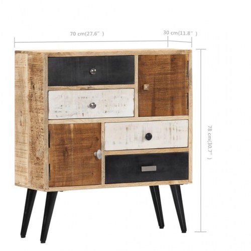 Skænk i massivt mangotræ - 70 × 30 × 78 cm, 4 skuffer og 2 låger