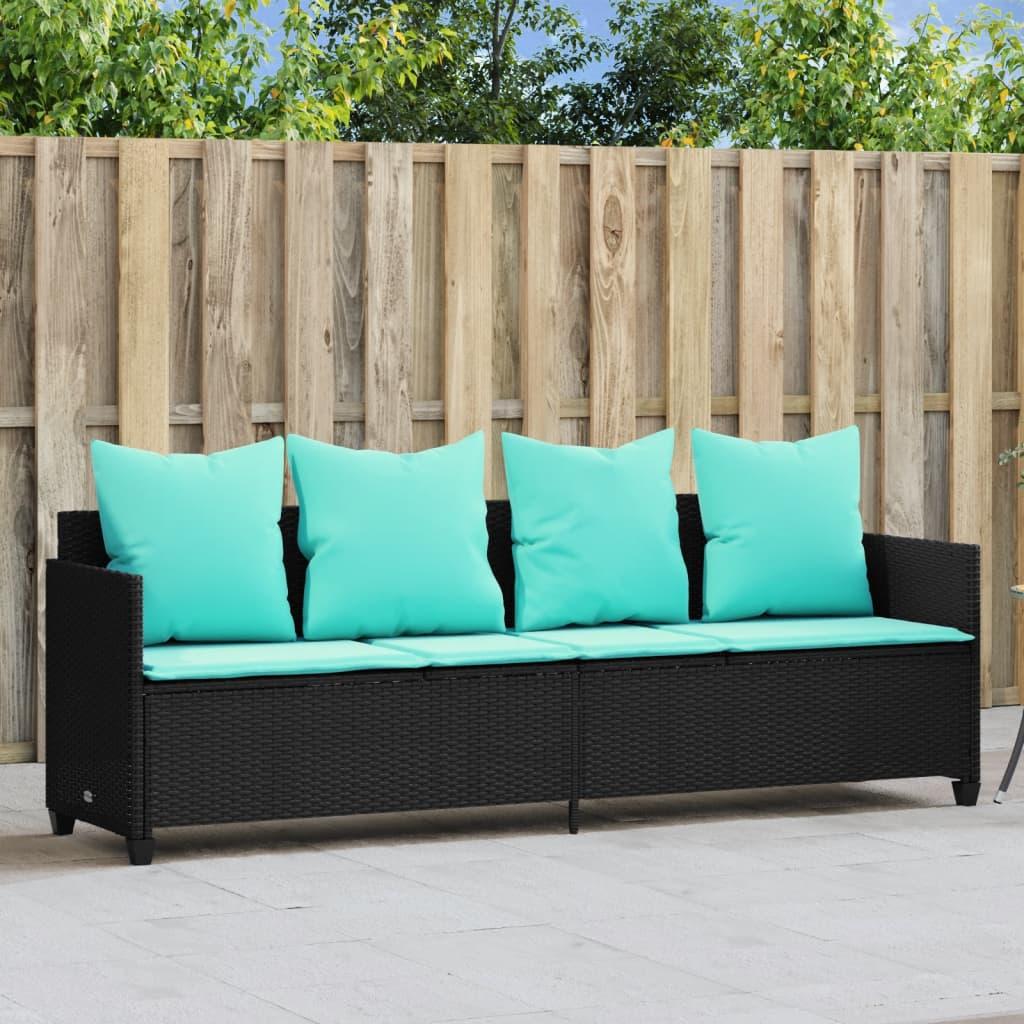 Loungesofa med hynder polyrattan sort billede