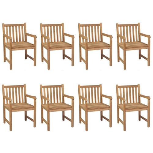 Havestole 8 stk. med beige hynder massivt teaktræ
