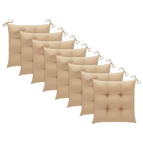 Havestole 8 stk. med beige hynder massivt teaktræ