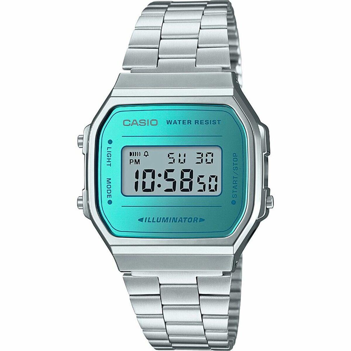 Casio A168WEM-2EF dameur - sølv armbåndsur med blå skive billede
