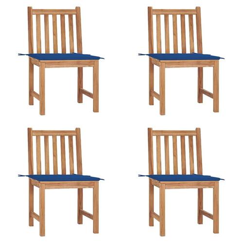Havestole 4 stk. med hynder massivt teaktræ