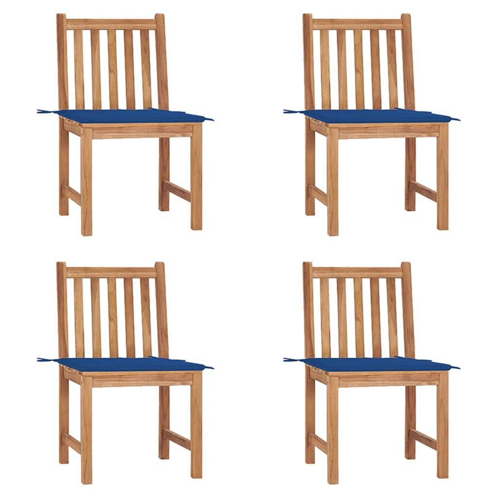 Havestole 4 stk. med hynder massivt teaktræ