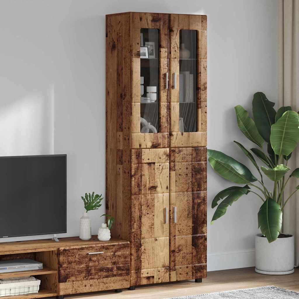 Highboard med dør Gammelt træ 60 x 35 x 182 cm Konstrueret træ billede
