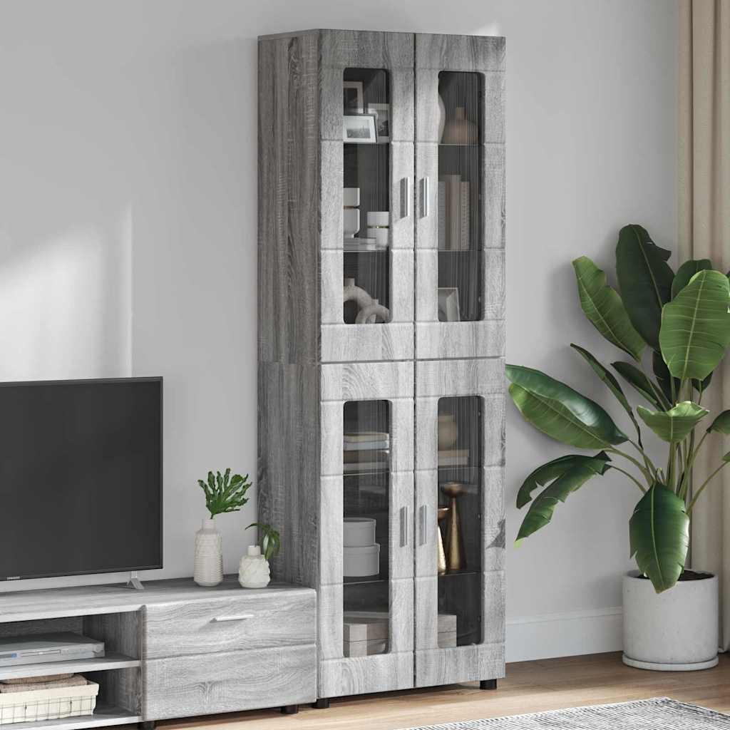 Highboard med hylde Grå Sonoma 60 x 35 x 182 cm Konstrueret træ billede