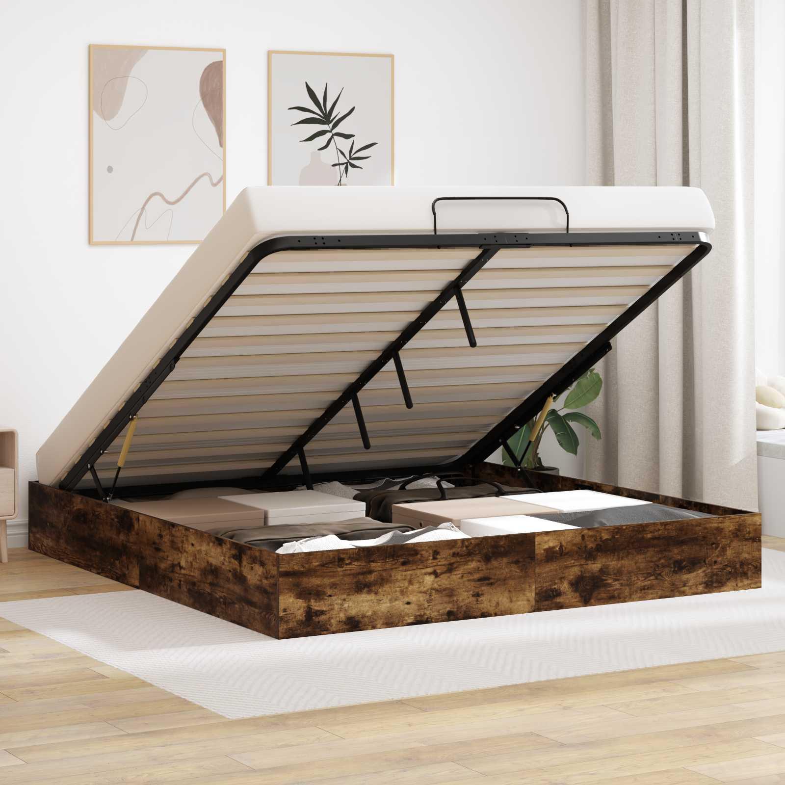 Ottoman Sengestel Røget eg 193 x 120 x 25 cm Spånplade billede