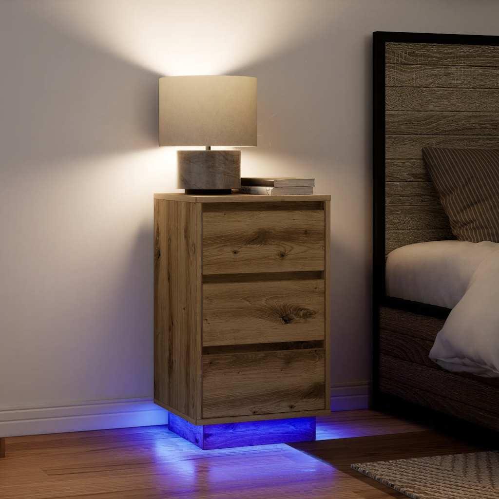Sengebord med LED-lys 38x34x65 cm kunsteg billede