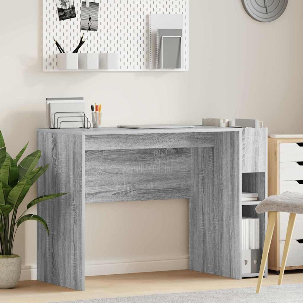 Skrivebord i grå sonoma - 109 × 50 × 78 cm, konstrueret træ billede