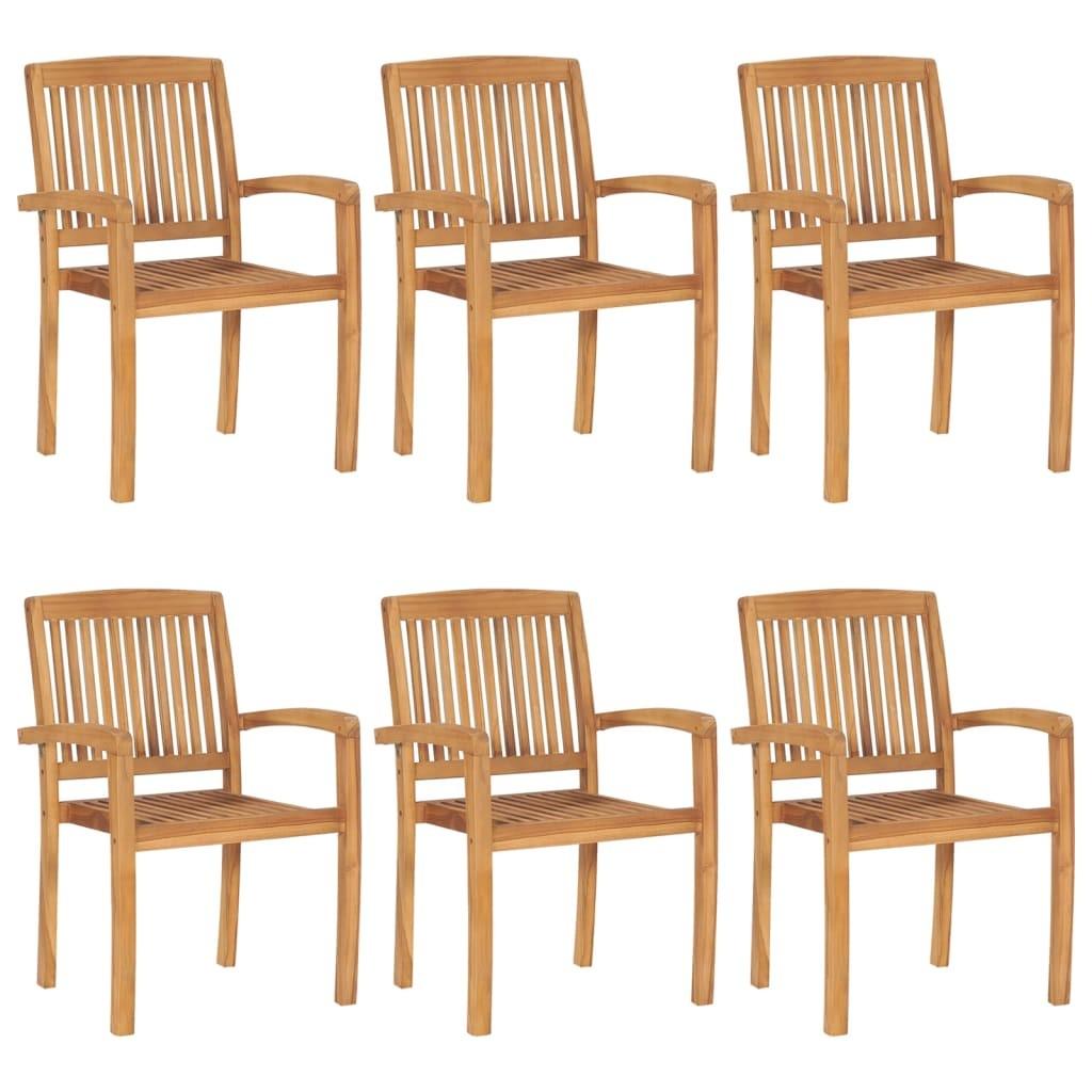 Havestole 6 stk. stabelbare massivt teaktræ