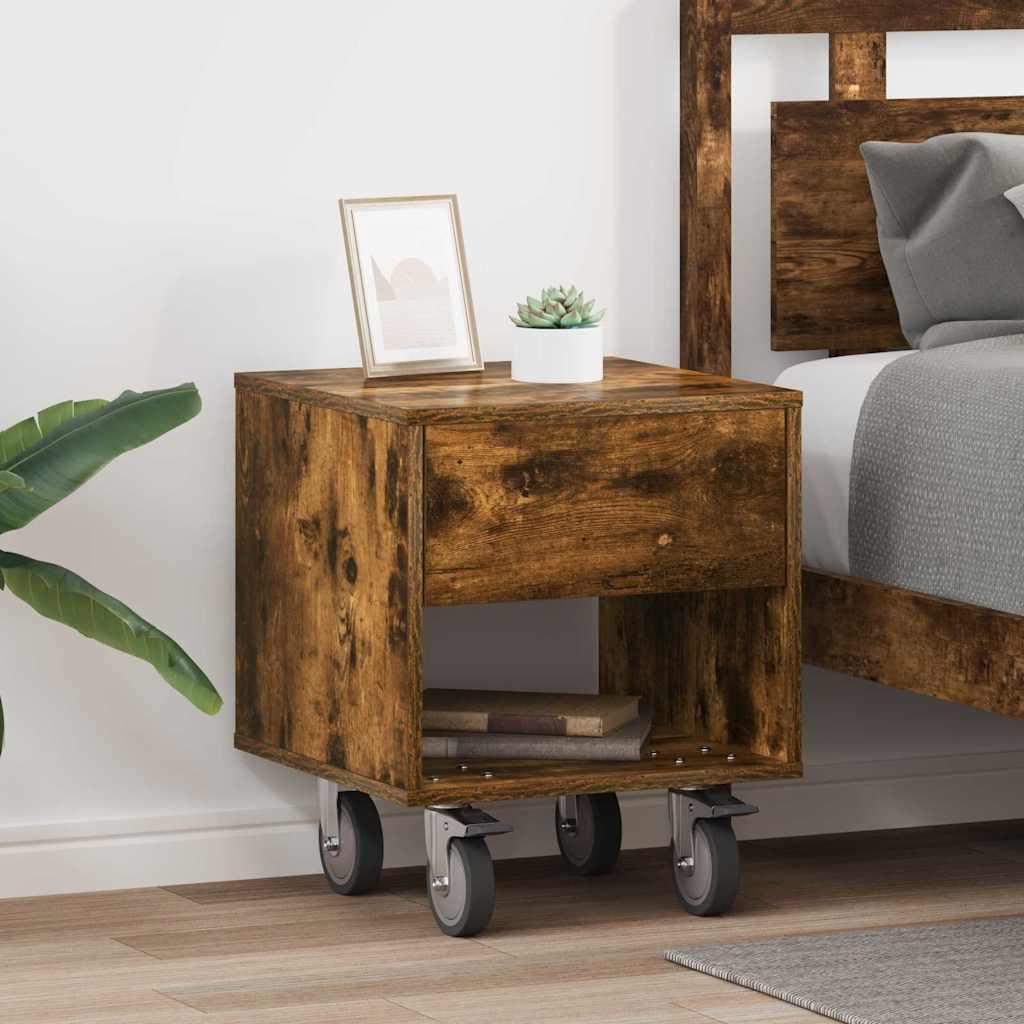 Sengebord 2 stk Røget eg 40,5 x 40 x 48 cm Konstrueret træ billede