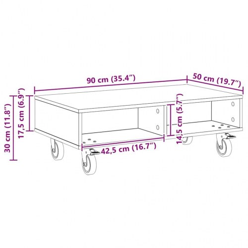 Sidebord med hjul Gammelt træ 90 x 50 x 30 cm Konstrueret træ