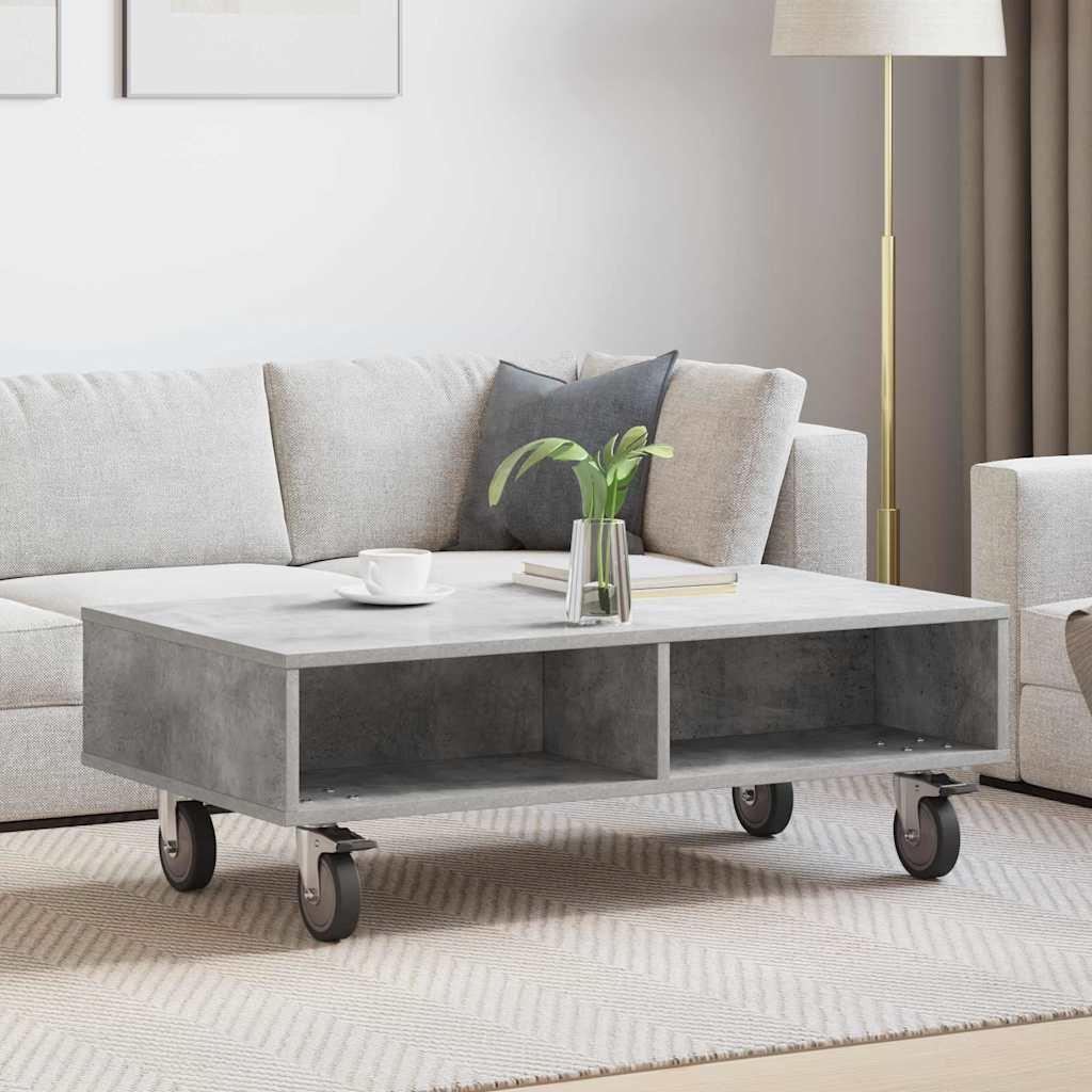 Sidebord med hjul Beton Grå 90 x 50 x 30 cm Konstrueret træ billede