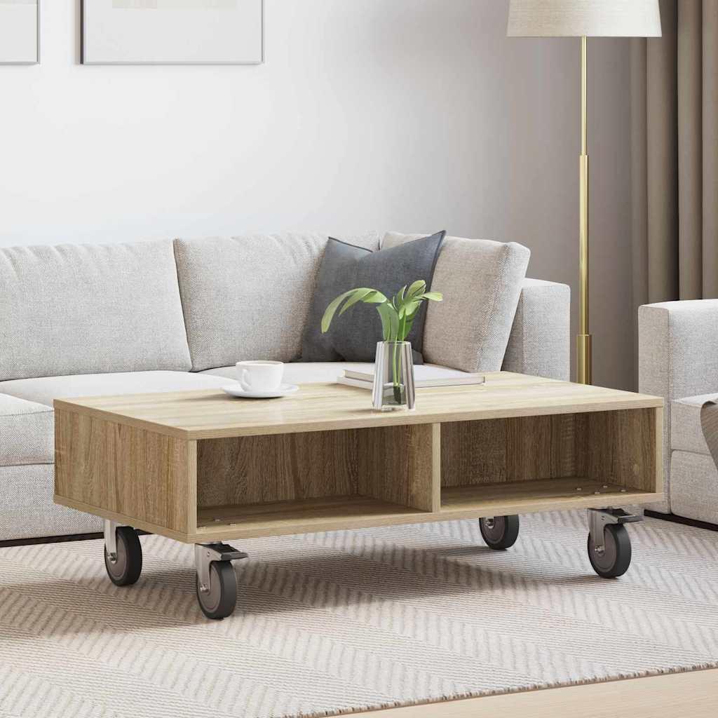 Sidebord med hjul Sonoma eg 90 x 50 x 30 cm Konstrueret træ billede