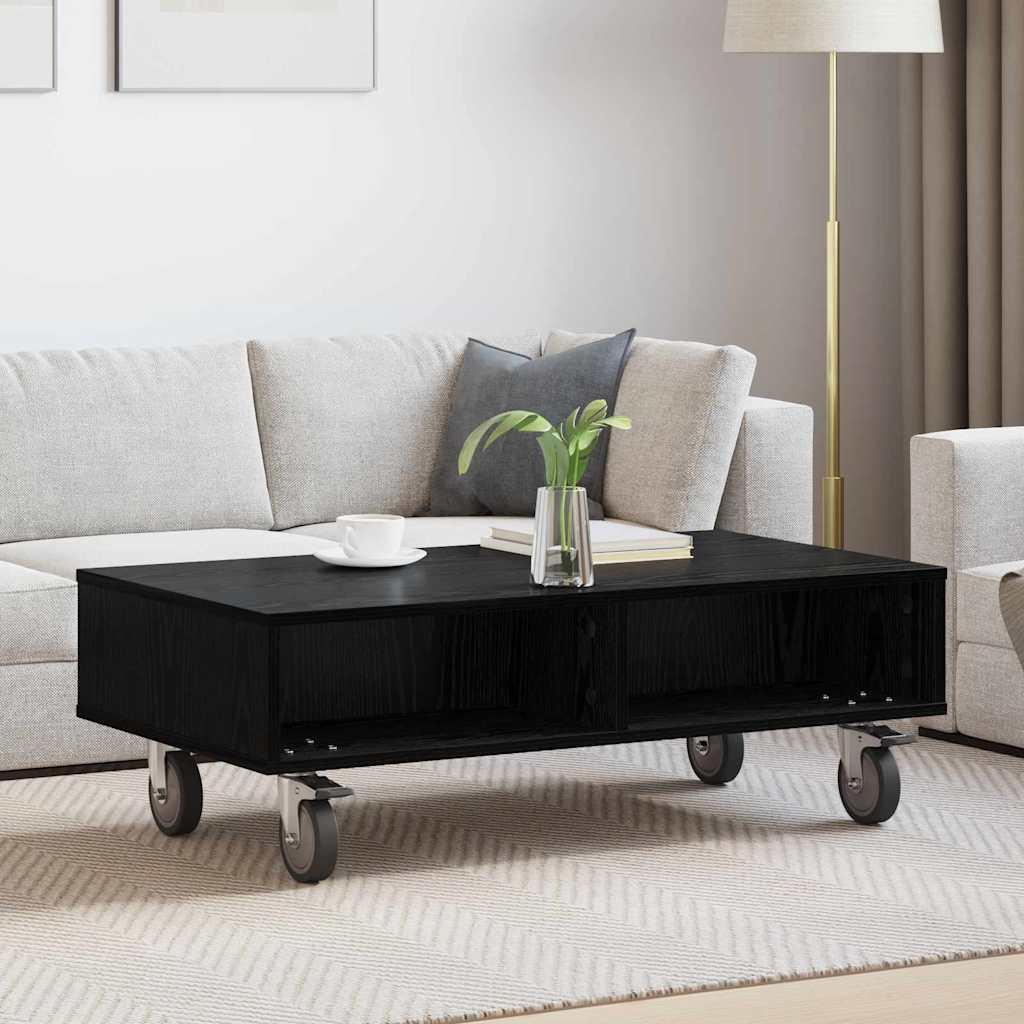 Sidebord med hjul Sort eg 90 x 50 x 30 cm Konstrueret træ billede