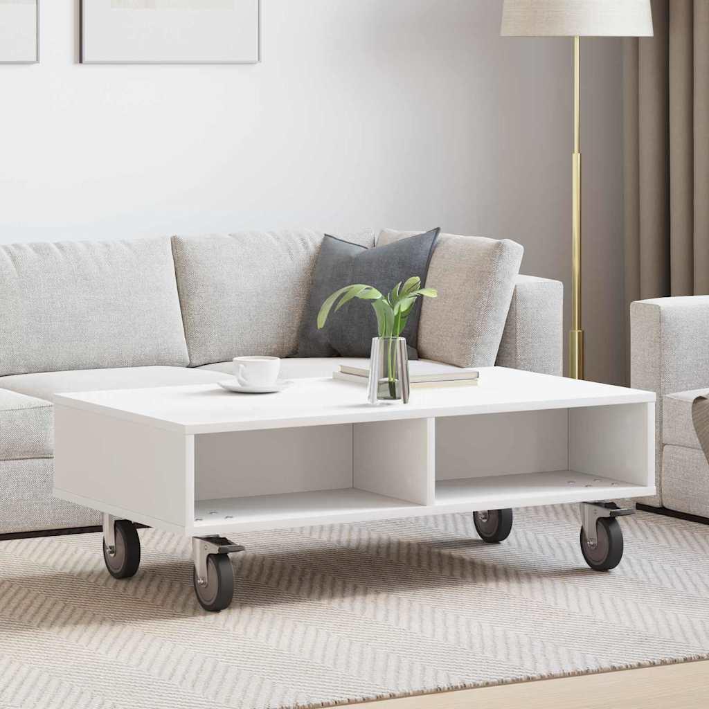Sidebord med hjul Hvid 90 x 50 x 30 cm Konstrueret træ billede