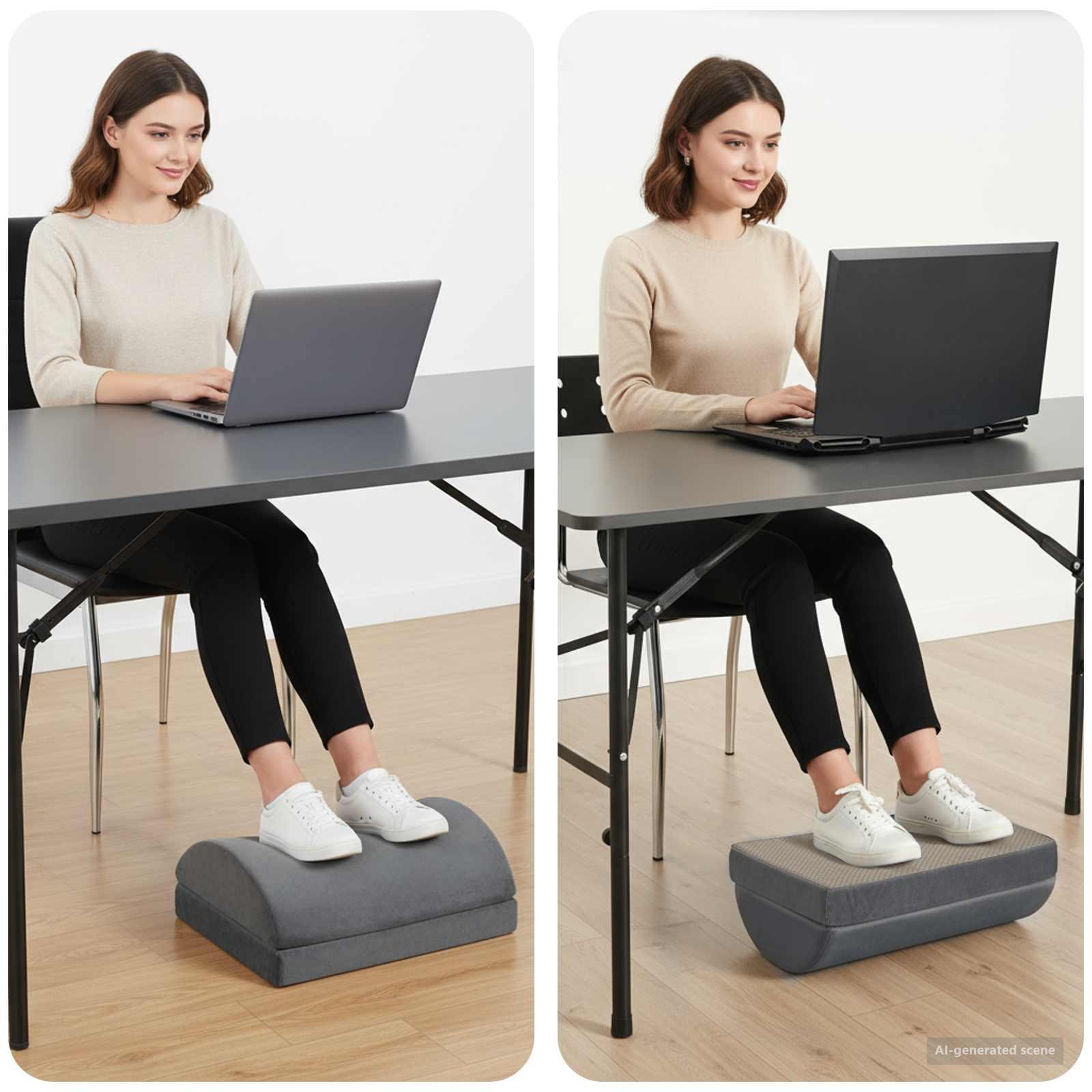 Fodstøttepude i fløjl - grå 44 × 29 × 17 cm, fast PU-skum billede