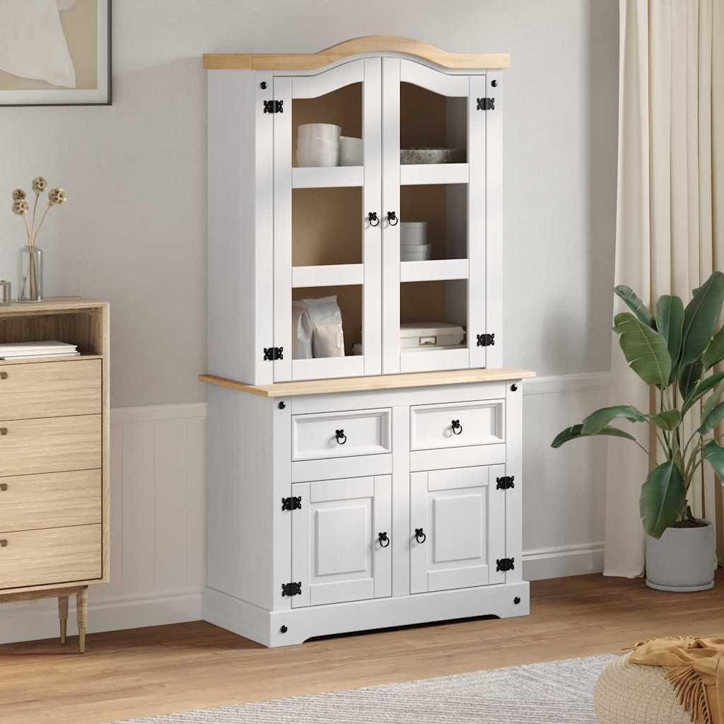 Sidebord med skuffe Hvid 100 x 48,5 x 179 cm Massiv fyrretræ billede