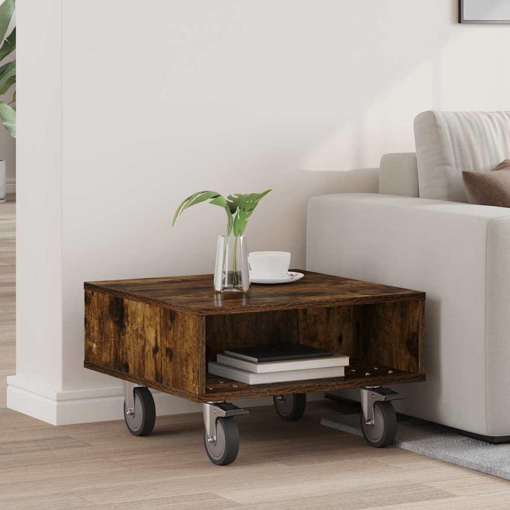 Sidebord med hjul Røget eg 50 x 50 x 30 cm Konstrueret træ billede