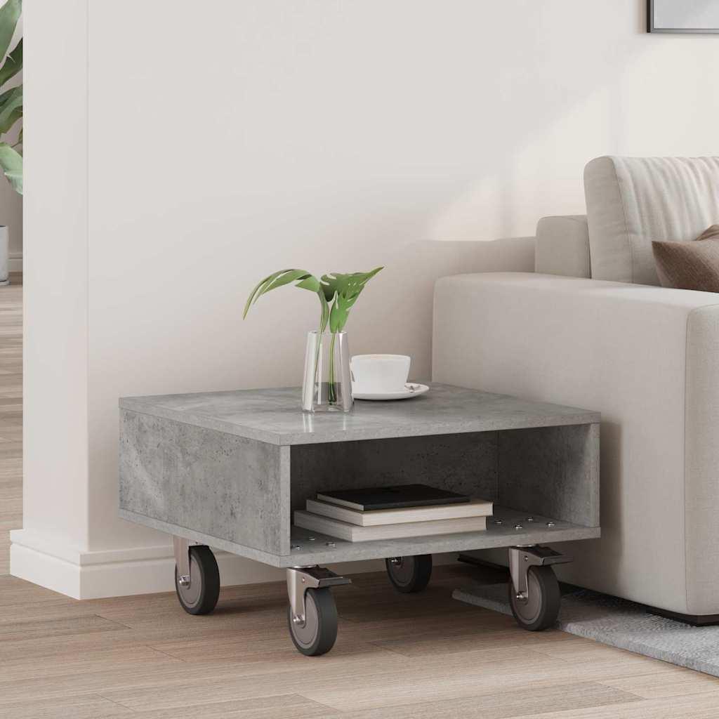 Sidebord med hjul Beton Grå 50 x 50 x 30 cm Konstrueret træ billede
