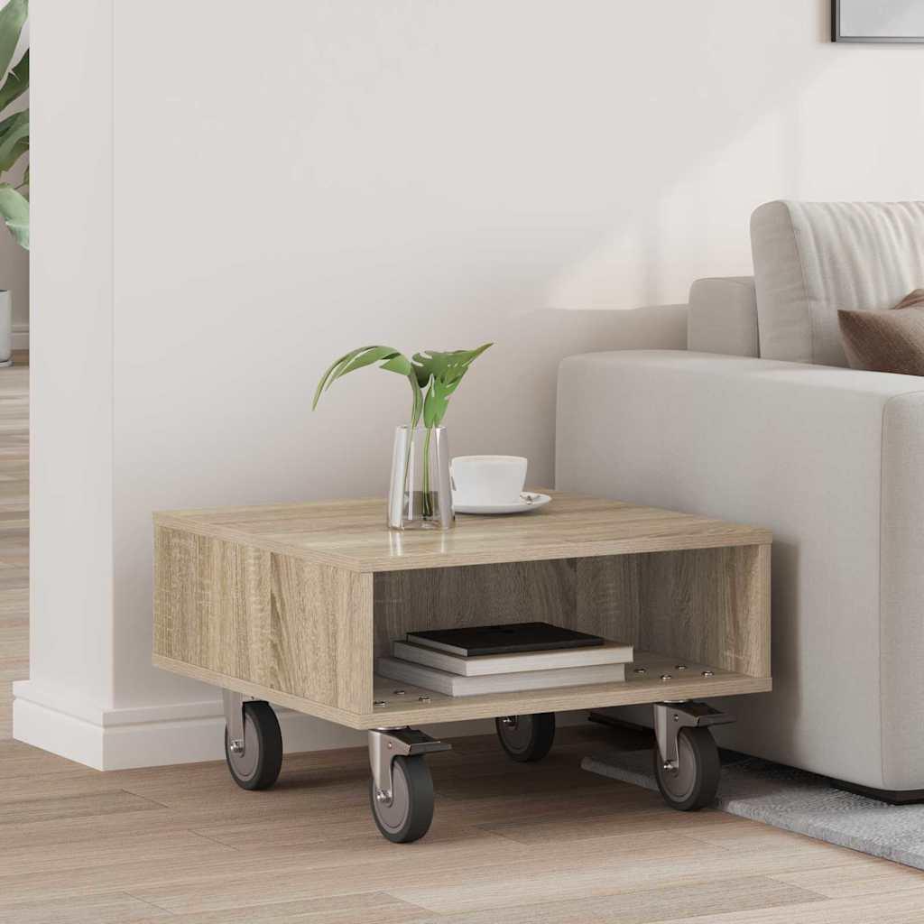 Sidebord med hjul Sonoma eg 50 x 50 x 30 cm Konstrueret træ billede