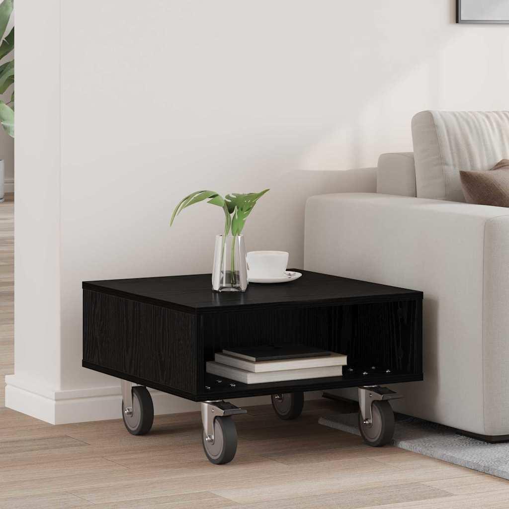 Sidebord med hjul Sort eg 50 x 50 x 30 cm Konstrueret træ billede