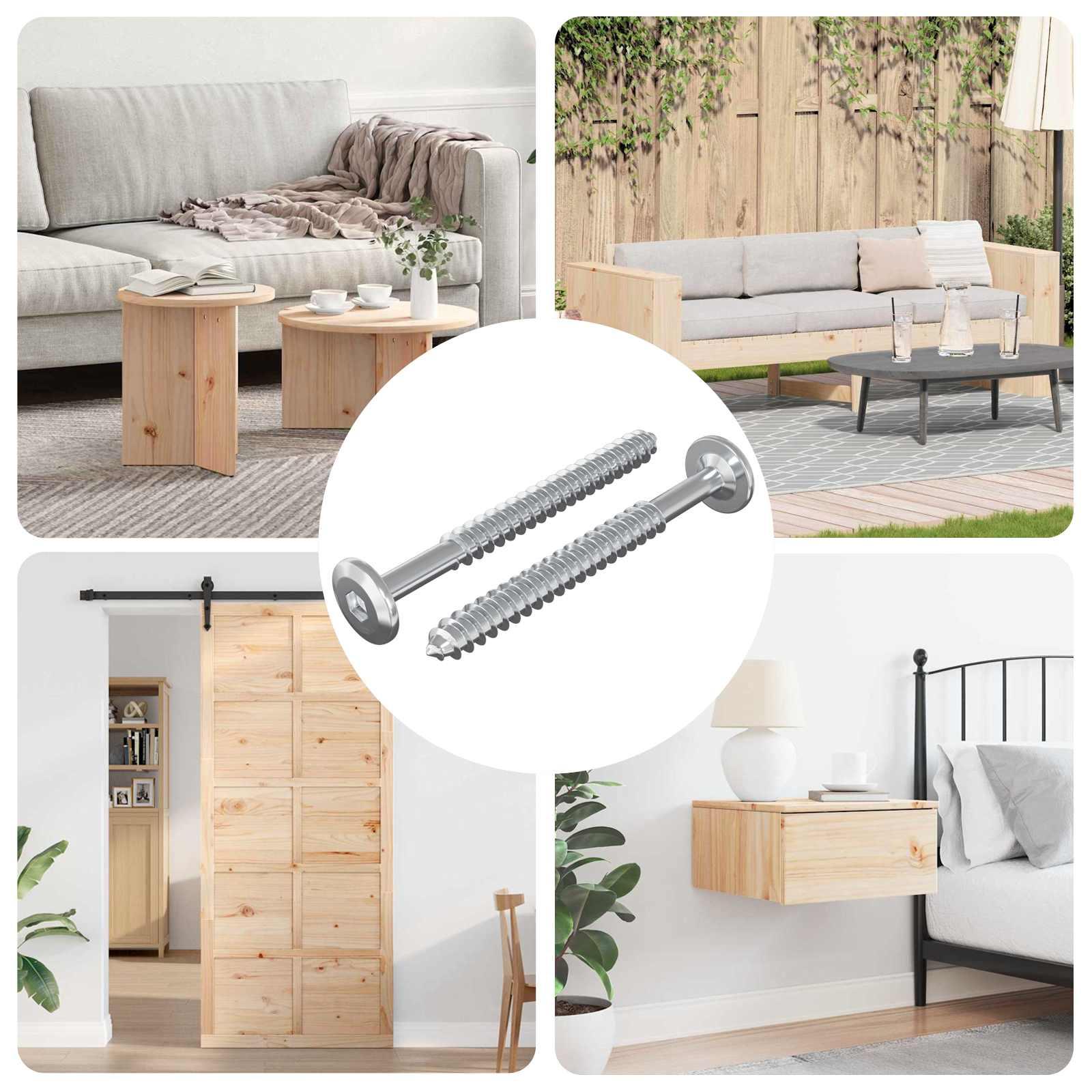 Træskruer 2 stk Sølv M6 x 70 mm Stål billede