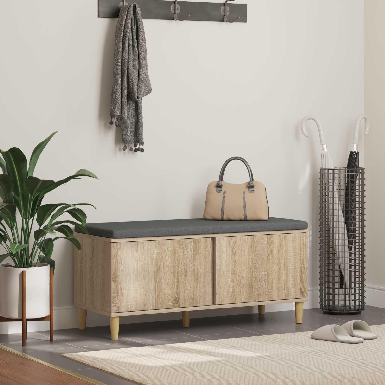 Hallbænk med pude med opbevaring Sonoma eg 60 x 38 x 46 cm billede