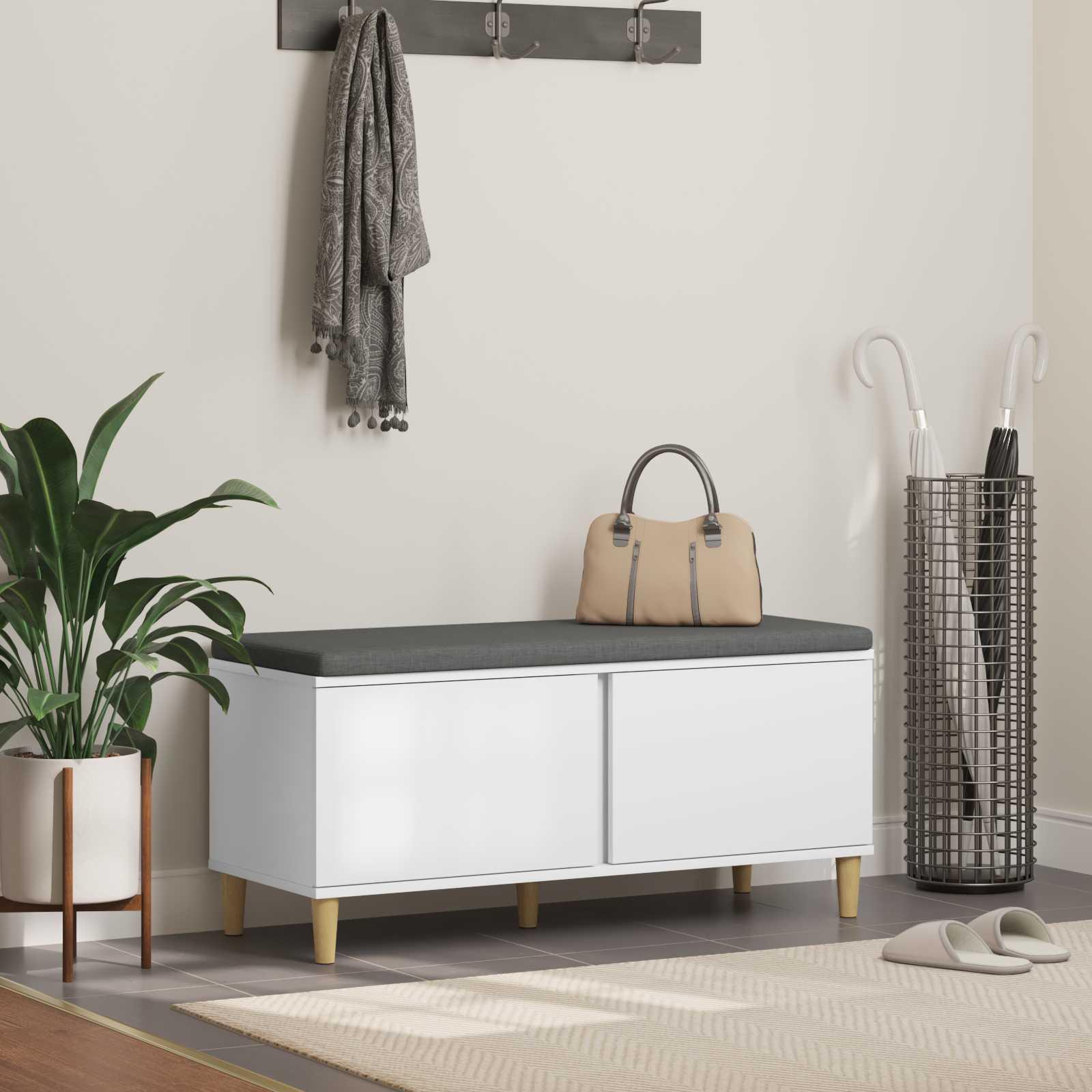 Hallbænk med pude med opbevaring med dør Hvid 100 x 38 x 46 cm billede