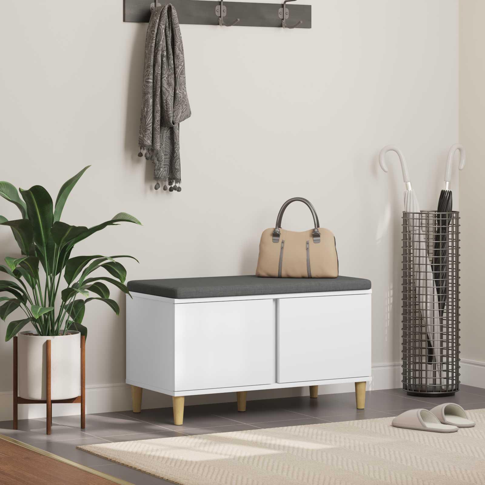 Hallbænk med pude med opbevaring med dør Hvid 60 x 38 x 46 cm billede