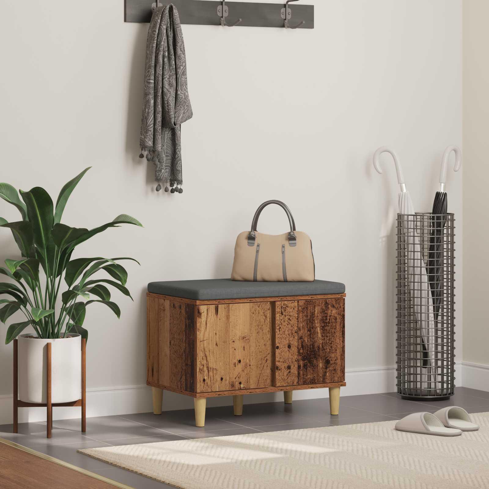 Hallbænk med pude med opbevaring Gammelt træ 60 x 38 x 46 cm billede