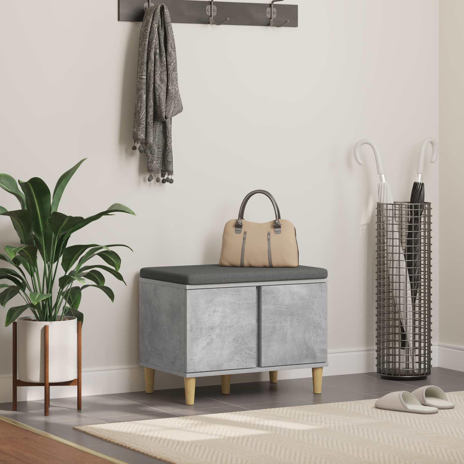 Hallbænk med pude med opbevaring Beton Grå 60 x 38 x 46 cm billede