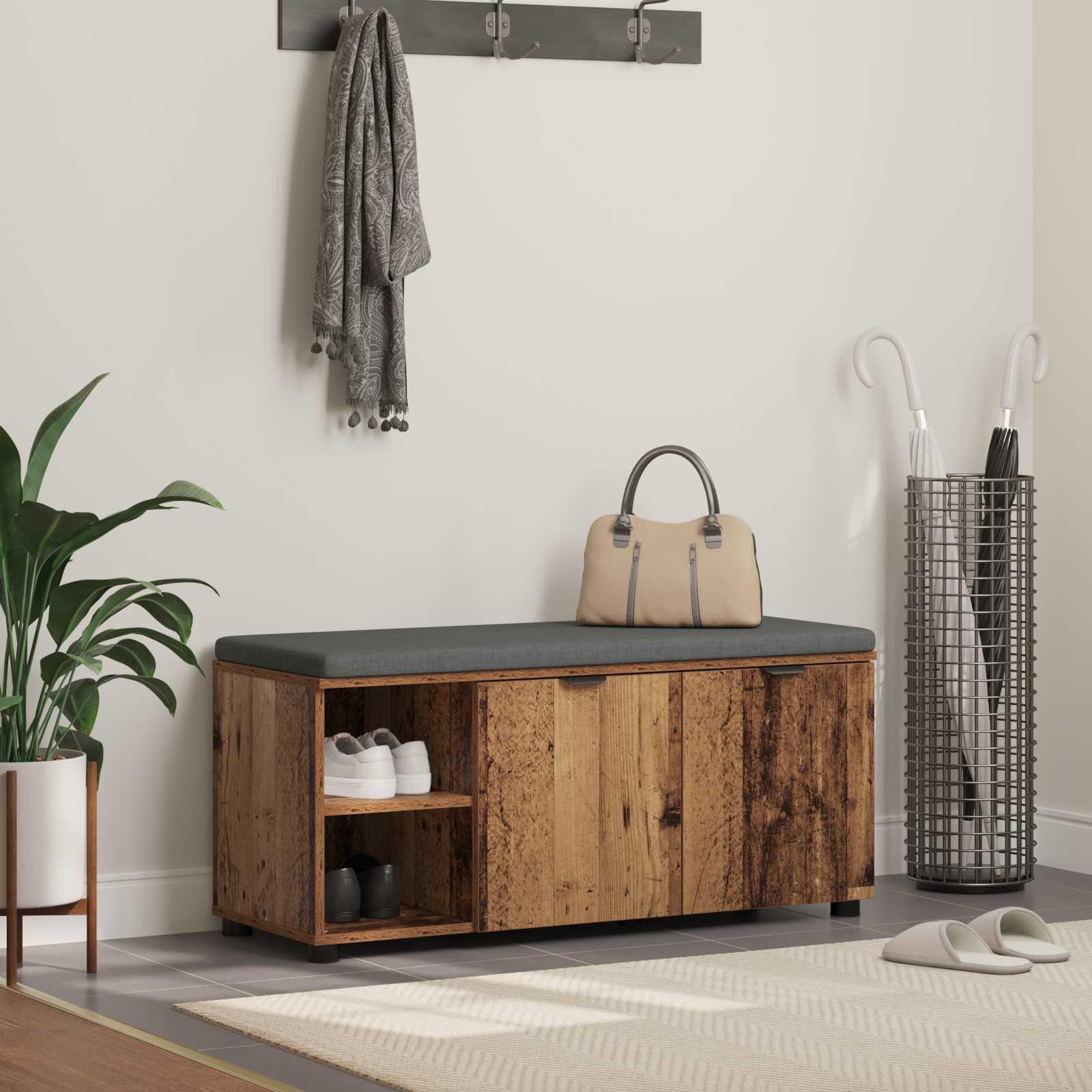 Hallbænk med pude Ensfarvet Gammelt træ 100 x 38 x 46 cm billede