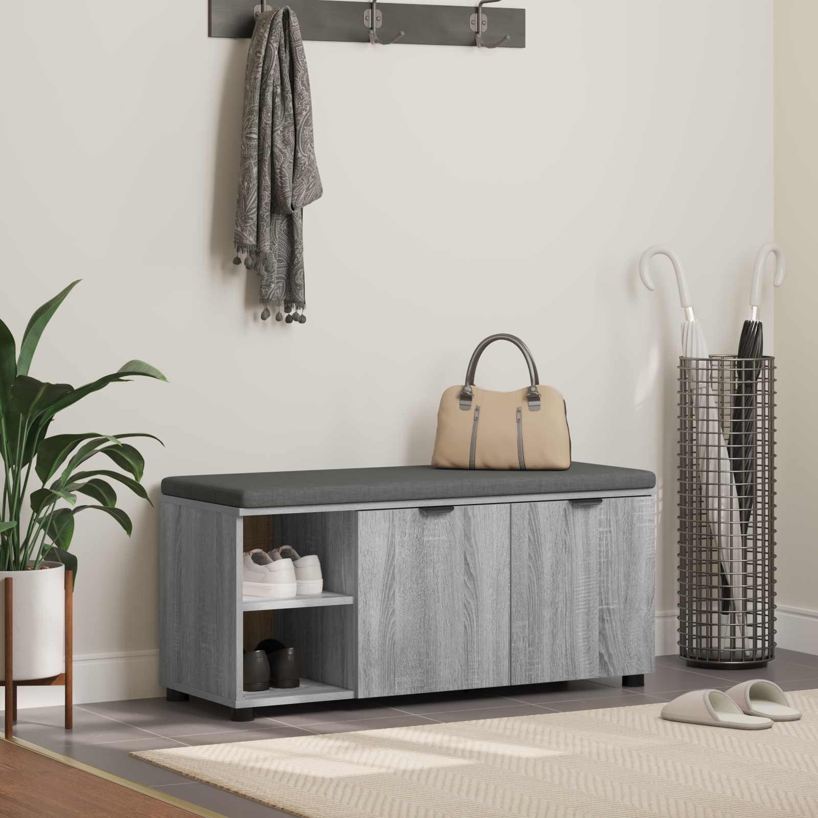 Hallbænk med pude Ensfarvet Grå Sonoma 100 x 38 x 46 cm billede